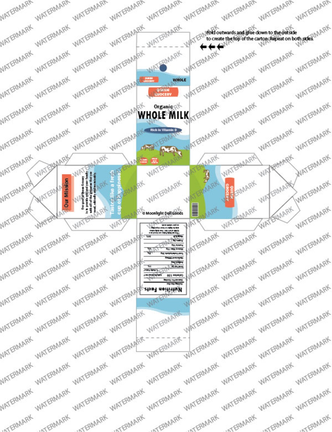 18 Inch Doll Printable Food Oat Milk, Whole Milk, and Orange Juice