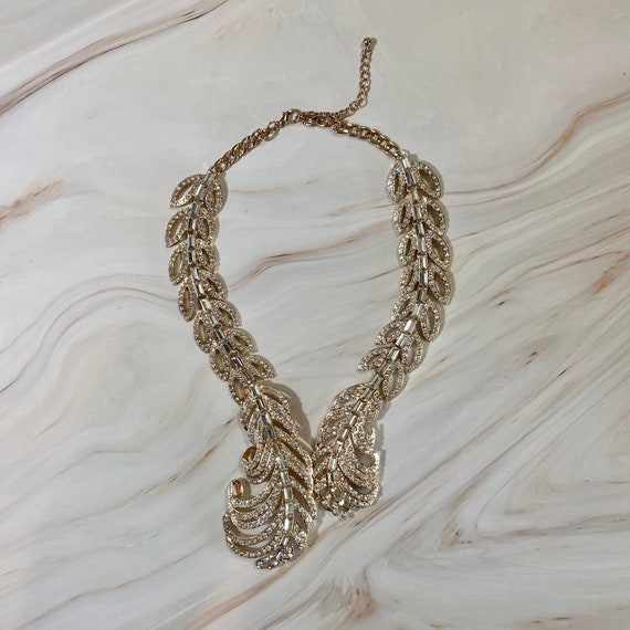 Feather Rhinestone Statement Necklace - image 3