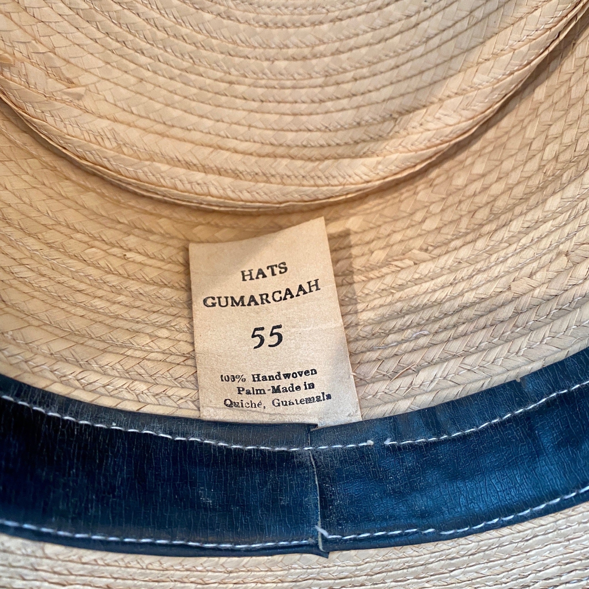 Vintage Gumarcaah Handwoven Palm Straw Hat Small Open Road Guatemalan Palm Leaf Straw Hat (6 7/8) Natural at  main image 4