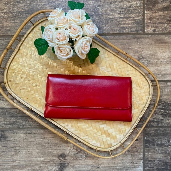 Red Leather Fold Over Clutch