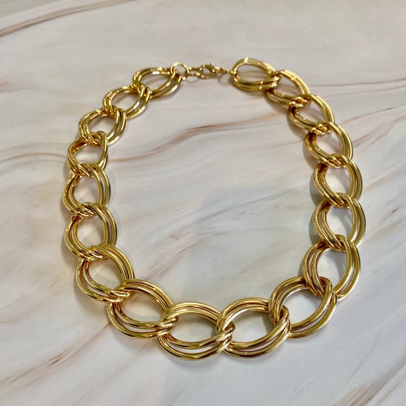 Gold Large Double-Link Curb Chain Necklace - image 1