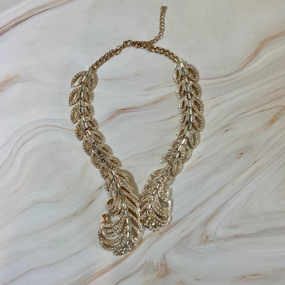 Feather Rhinestone Statement Necklace - image 1