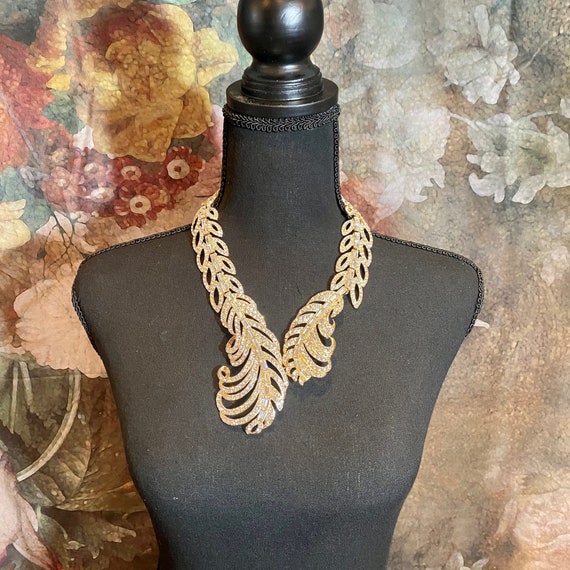 Feather Rhinestone Statement Necklace - image 2