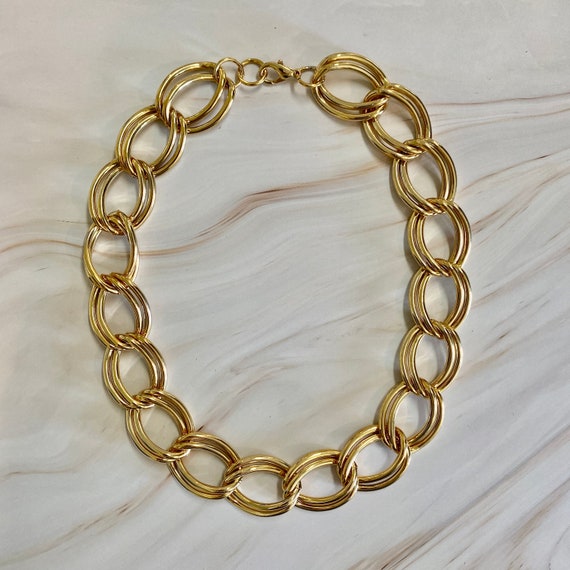 Gold Large Double-Link Curb Chain Necklace - image 3