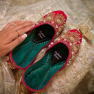 Red velvet bridal khussa