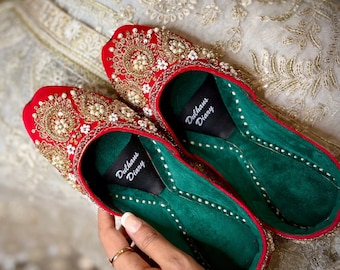 Red Velvet Bridal Khussa Jutti: Pakistani Wedding Shoes