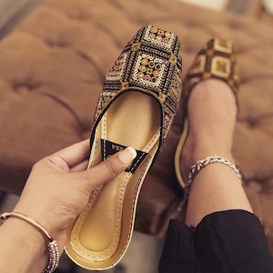 Black Sequin Khussa Shoes: Pakistani Indian Mojari Jutti