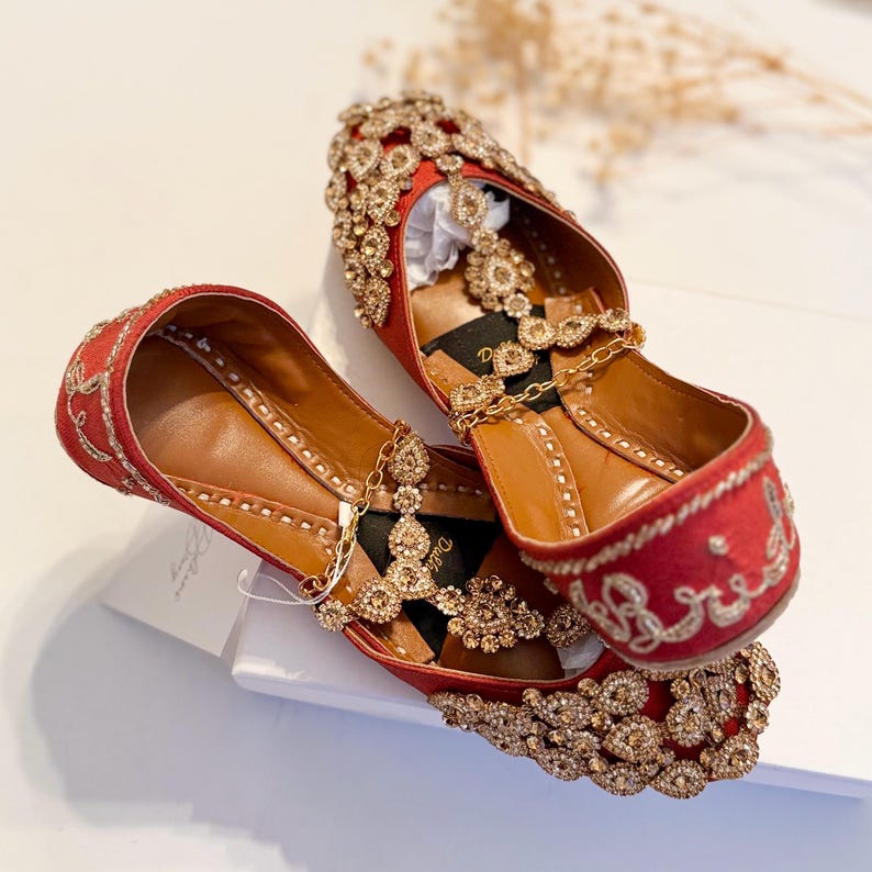 Khussa nupcial Kundan hecha a mano con tobillera: zapatos de boda personalizables imagen 8