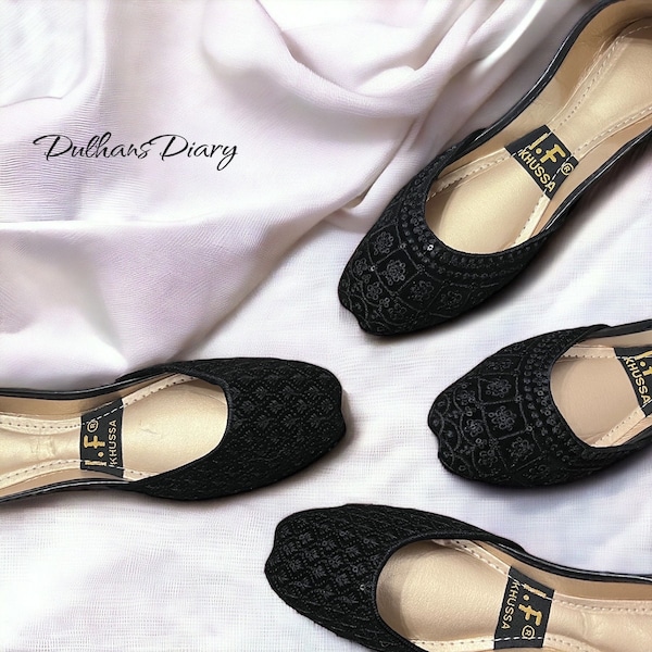 Black Embroidered Jutti / Khussa / Ladies Pakistani Indian Khussa Sandal | Black Khussa Shoes |Mojari Jutti |002