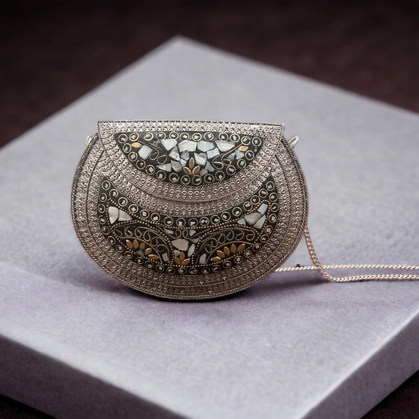 Radiant Reverie Mini Metal Elegance | Wristlet Clutch | Gift for her | Luxury Clutch | Miniture handbag | Antique clutch