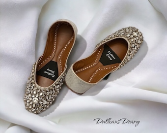 Toastedtwinkle Crystal Embellished Bridal Silver Kundan Khussa Jutti Pakistani Indian Handmade Shoes Etsy