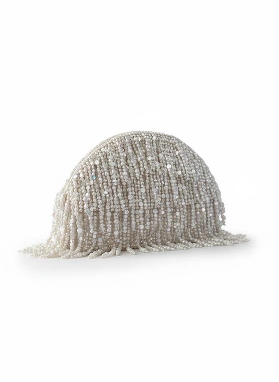 Pearl Fringe Evening Bag – Ivory Bridal Pouch Bag