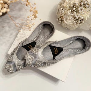 Silver Bridal Jutti With Cutwork and Hand Embroidery | Silver Khussa | Punjabi Jutti | Wedding Day Jutti | Bridal Dancing Shoes