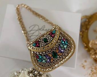 Multicolor Kundan Clutch | Mini Statement Bag