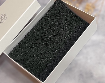 Handmade Beaded Clutch: Black Evening Envelope Clutch