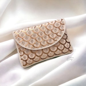 Cartera de mano nupcial con cuentas de marfil / Cartera de mano tipo sobre para noche hecha a mano /