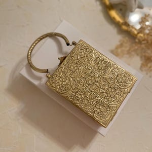 Brass Beauty | Gold Plated Statement Antique Clutch Made With Pure Brass | Handmade Gold Vintage Style Handbag | Gift for her
