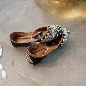 Black Beaded Khussa Jutti: Pakistani Wedding Flat Shoes