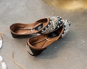Black Beaded Khussa Jutti: Pakistani Wedding Flat Shoes