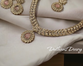 Indian Bridal Necklace Set: Gold Finish Kundan Crystal Jewelry