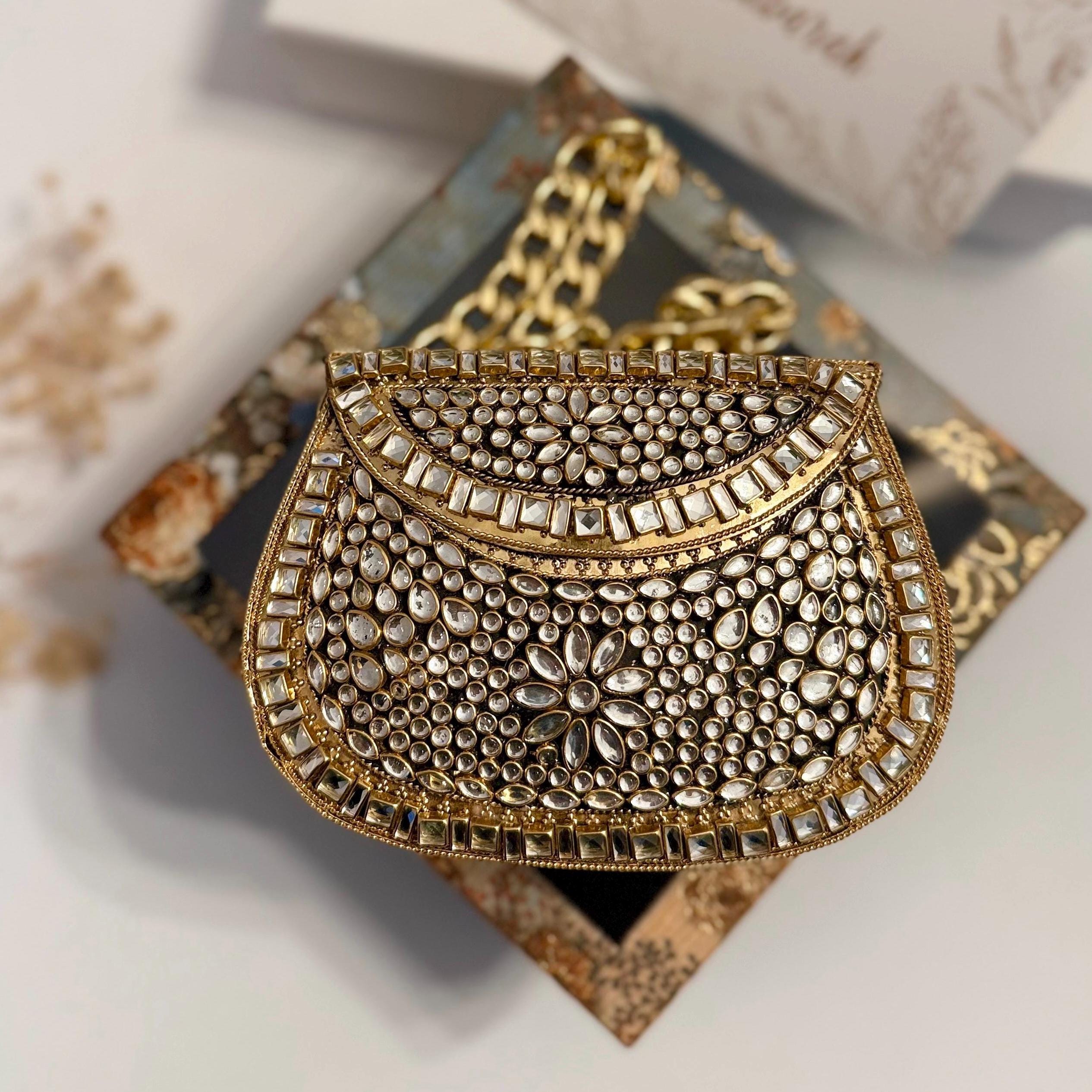 Kundan Stone Mini Clutch: Gold & Silver Dual Tone Evening Bag - Etsy