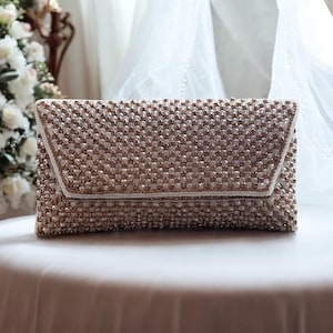 Ivory Beaded Bridal Clutch | Crystal Work Bridal Evening Purse | White Wristlet Clutch  | Envelope Clutch | Gift for her | Envelope Purse