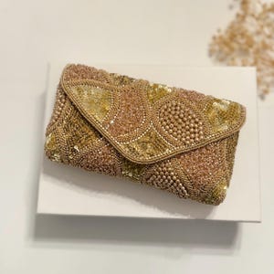 Cartera de novia con cuentas doradas / Regalo para ella / Monedero con cuentas / Cartera tipo sobre / Regalo para novias / Regalo para damas de honor / Regalo para mamá