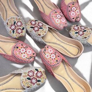 Embroidered Jutti/ Khussas | Ladies Pakistani Indian Khussa Sandal With Beads | Handmade Thread Work Punjabi Jutti |Non Slip shoes |