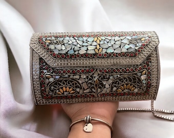 Soul Mate | Antique Metal Clutch | Gift for her | Luxury Clutch | Beidal handbag| Antique Mosaic clutch