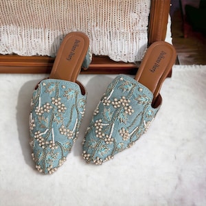 Oceanic Opulence | Turquoise Mules/ Khussa/ Juttis/Ladies handmade Pakistani Jutti | Handmade Punjabi Jutti | Bridal Shoes