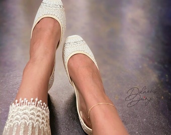 Ivory Beaded Bridal Khussa: Silk Wedding Flats