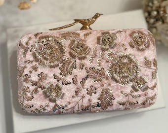 Pastel Pink Clutch| Pale Pink Brides Clutch Handmade Indian/ Pakistani  Clutch Wristlet Box Clutch Pink Clutch Evening Bag