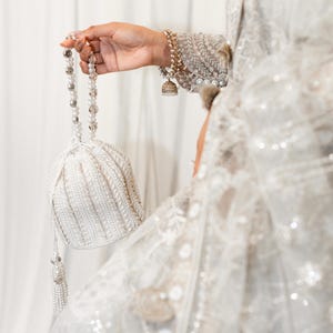 Ivory Beaded Bridal Potli Bag | Bridal Clutch | Handmade Evening Bag | Indian Wedding Day Potli Bag| Wristlet Bag