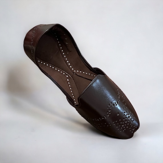 Handmade Dark Brown Cutwork Loafers: Pakistani Khussa Sandal for Men