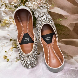 ToastedTwinkle | Crystal embellished bridal Silver Kundan Khussa Jutti | Pakistani Indian handmade shoes