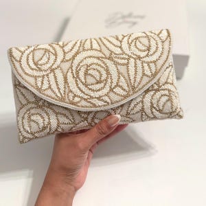 Ivory Bridal Clutch | Floral Clutch | Beaded Clutch Purse | Envelope Clutch | Gift for her | Brides Gift | Bridesmaids Gift | Gift for Mom
