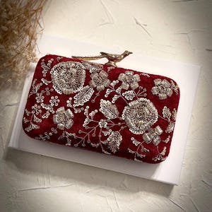 Braut-Clutch in Kastanienbraun | Zardosi Work Clutch | Handgemachte Indische Clutch | Ethnische Clutch | Geschenk für Braut | Abendtasche | Geschenk für Frau |
