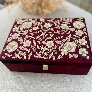Handmade Maroon Velvet Trousseau Box | Gold Zardozi Embroidery image 6