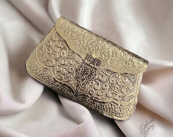 Brass Beauty | Antique Gold Clutch in Pure Brass  | Indian Handmade Gold Vintage Style Handbag |  Sling Clutch for Wedding