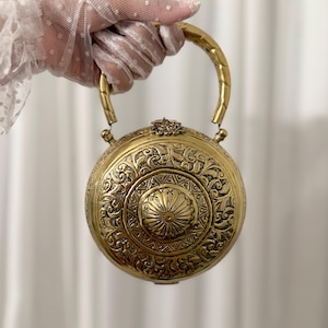 Brass Beauty | Antique Gold Top Handle Mini Statement Clutch | 14k Gold Plated Clutch | Pure Brass Clutch | Gift for her | Unique Find |