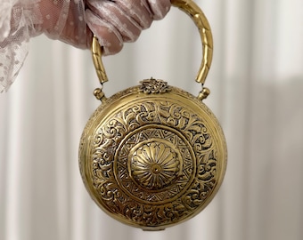 14Kゴールドメッキ真鍮クラッチ | ミニトップハンドルバッグ