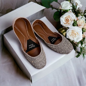 Dewdrop Dream | Crystal embellished silver bridal Khussa Jutti | Pakistani handmade wedding day shoes | Bridal shoes | Gift for her