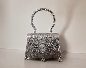 Handmade Silver Plated Brass Clutch: Vintage Style Brass Handbag