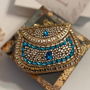 Blue Mini Statement Kundan Clutch | Metal Clutch | Gift for her