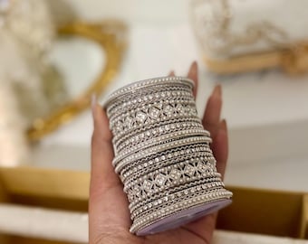 Silver Jhumki Bangle Set | Pearl and Stone Indian Pakistani Bridal