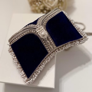 Navy Blue Bridal Clutch | Midnight Blue Wedding Day Clutch | Gift For Bride | Unique Gift | Handmade Evening Bag | Brides Clutch