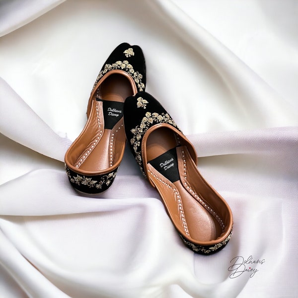Black Valvet Khussas/Juttis | Zardozi Work Punjabi Jutti | Women wedding shoes | Party Shoes