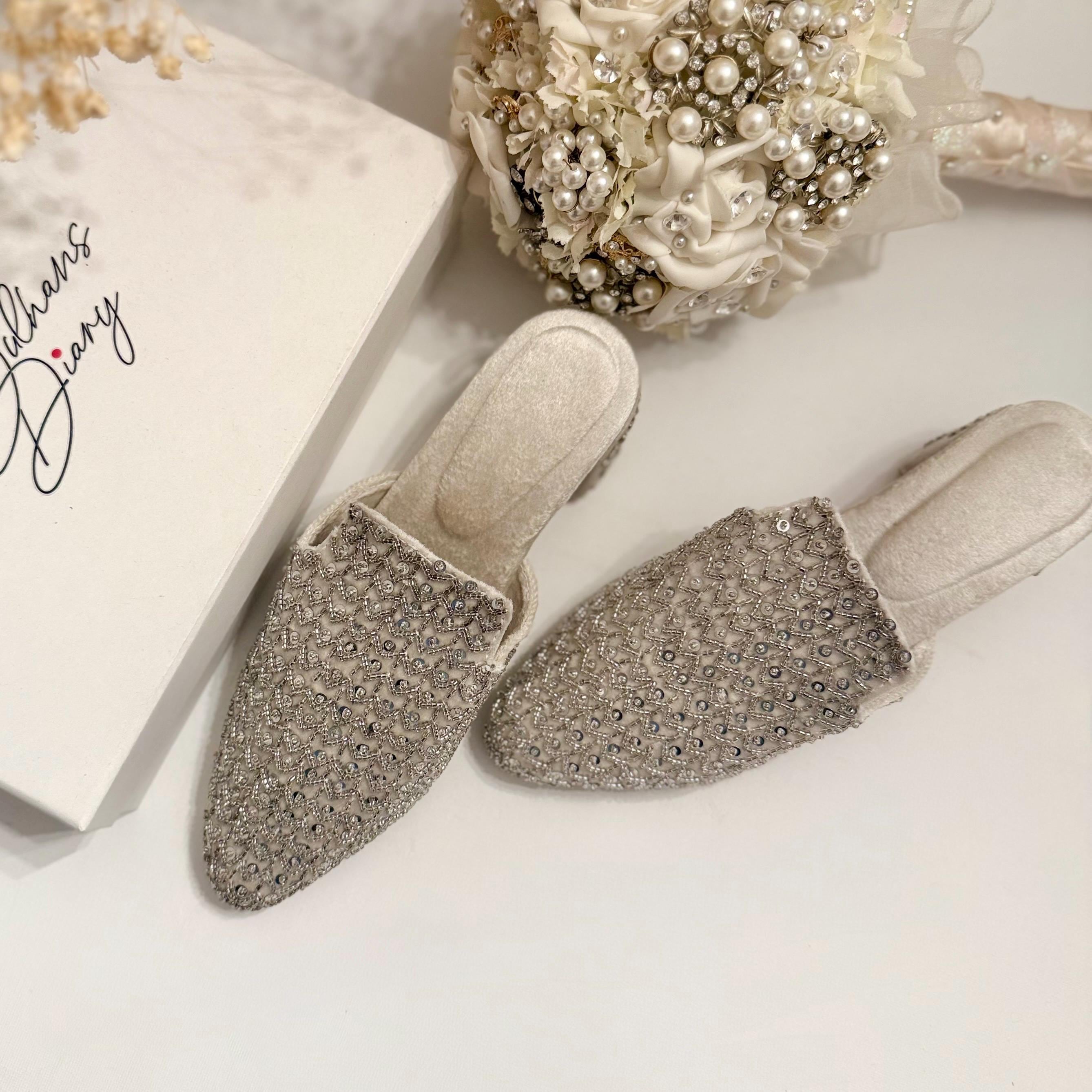 Amazon.com | Women White Embellished Mules with Ornate Detailing display picture 1