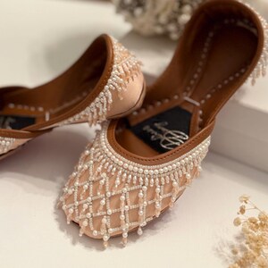 Light Peach Beaded Khussa Jutti: Handmade Indian Bridal Shoes image 5