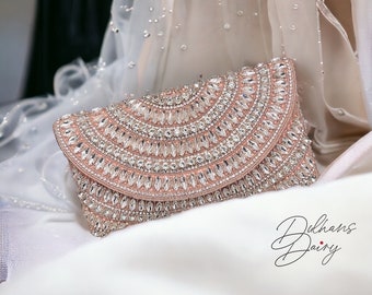 Crystal Embellished Bridal Handmade Evening Wristlet Clutch | Wedding day Purse